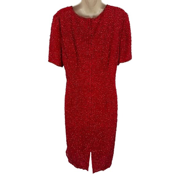VTG Parisian Room Red Beaded Sequin Sheath Flapper Silk Holiday Party Dress 10 - Picture 6 of 9